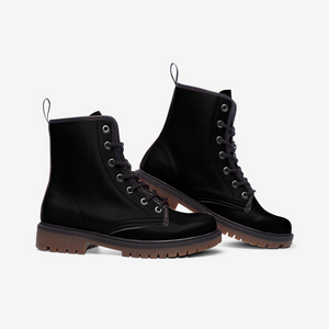 Classic Black Vegan Combat Boots| Charm Faux Leather Shoes| Wide Comfy| Hippy Boots| Customs Shoe For Womens For Men