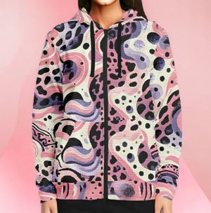 Abstract Pink Splash Zip-Up Hoodie (for women)