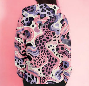 Abstract Pink Splash Zip-Up Hoodie (for women)