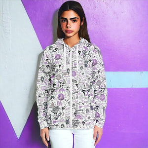 Hong Kong Pattern Zip-Up Hoodie (for women) Purple