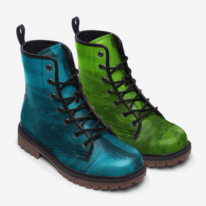 Gradient Teal and Lime Green Lace-Up Boots ( For Men| Women)