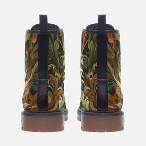 Gold and Dark Green Goblincore Vegan Comabt boots| Floral Shoes| Gift For Plant Lover|