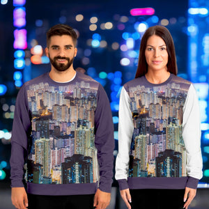 Hong Kong Night View Fashion Sweatshirt (Grey and White- 2 pcs set)