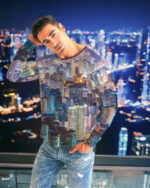 Hong Kong Night View Men's Long Sleeve Tee