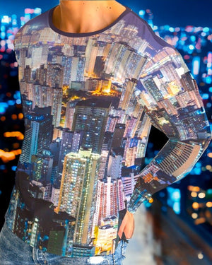 Hong Kong Night View Men's Long Sleeve Tee