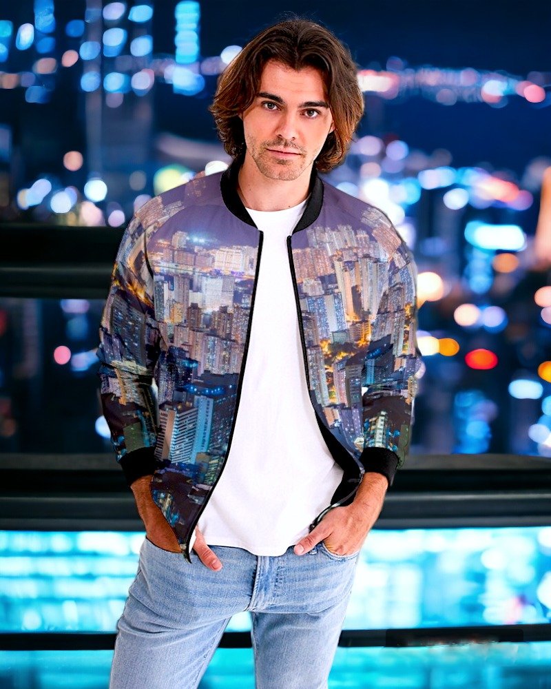 Hong Kong Night View Men's Bomber Jacket