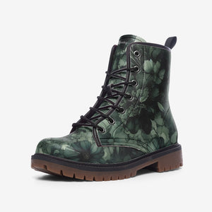 Jungle Greens Floral Camouflage Vegan Combat Boots|  Goblincore Shoes| Witchy Clubwear| Gift For Plant Lover