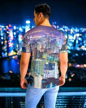 Hong Kong Night View Men's Tee (Black and Grey)