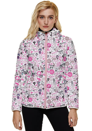 (new)Hong Kong Pattern Women's Hooded Quilted Jacket (pink)