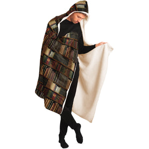 Library Book Lover Hooded Blanket (for Men/Brown)