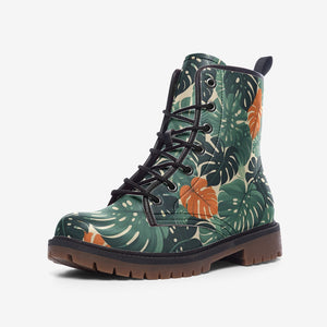 Monstera Leaf Vegan Combat Boots| Goblincore Shoes| Gift For Plant Lover, Women, Men, Boys