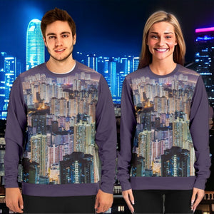 Hong Kong Night View Fashion Sweatshirt (Black Sleeve/ 2 pcs set)