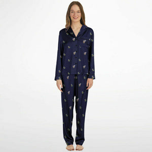 Rabbit Lantern Luxury Women's Satin Pajamas (Dark Blue)