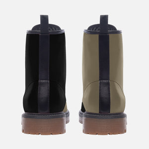 Mismatched Beige & Black Vegan Combat Boots| Charm Faux Leather Shoes| Wide Comfy| Hippy Boots| Customs Shoe For Womens For Men