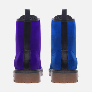 Mismatched Navy Blue & Violet Vegan Combat Boots | Gothic Lace Up Boots| Purple Faux Leather Shoes| Witchcore| Clubwear For Men and Women