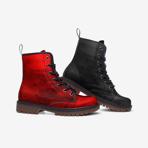 Mismatched Red and Black Vegan Combat Boots| Charm Faux Leather Shoes| Wide Comfy| Hippy Boots| Customs Shoe For Womens For Men