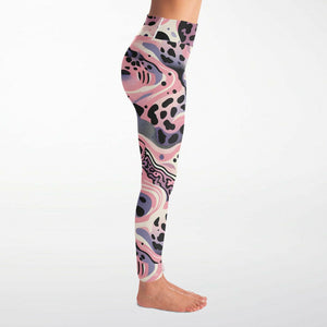 Abstract Pink Splash Yoga Pants And Grey Top Set (for women)