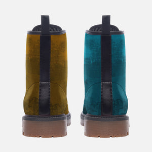 Gradient Teal and Mustard Combat Boots( Vegan Leather/ For Men| Women)