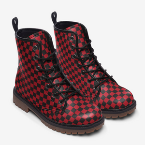 Red Checkered Combat Boots (Red and Black|For Women|Men)