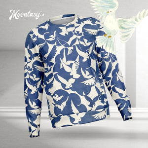 Pigeons Pattern Fashion Sweatshirt (Blue and Beige)