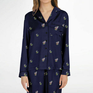 Rabbit Lantern Luxury Women's Satin Pajamas (Dark Blue)