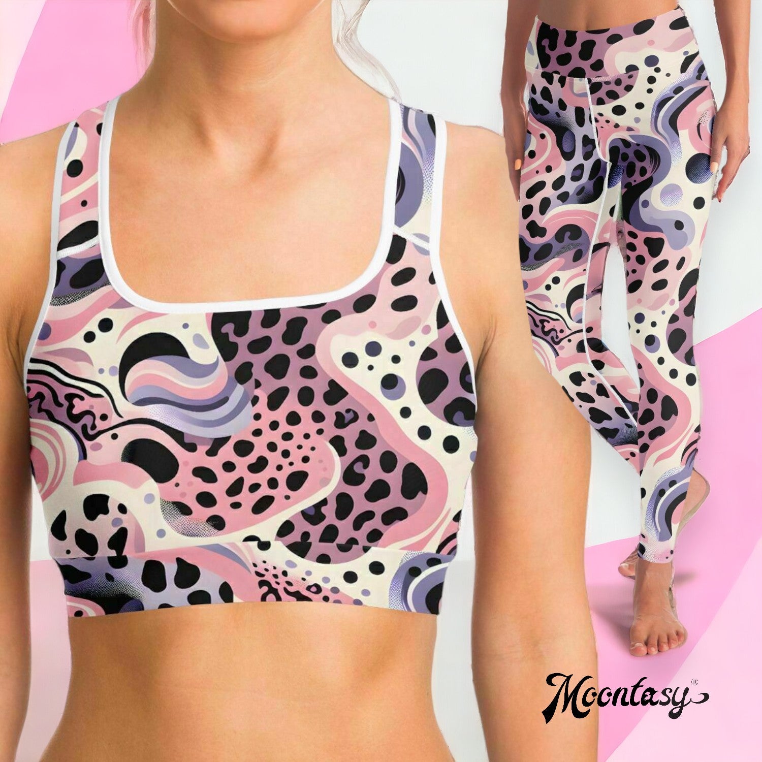 Abstract Pink Splash Yoga Pants And Top Set (for women)