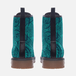 Enchanted Teal Paisley Combat Boots | Boho Damask Floral, Witchy Goth Alternative, Vegan Leather Boots| Shoe Customs For Men, Women, Girls, Boys