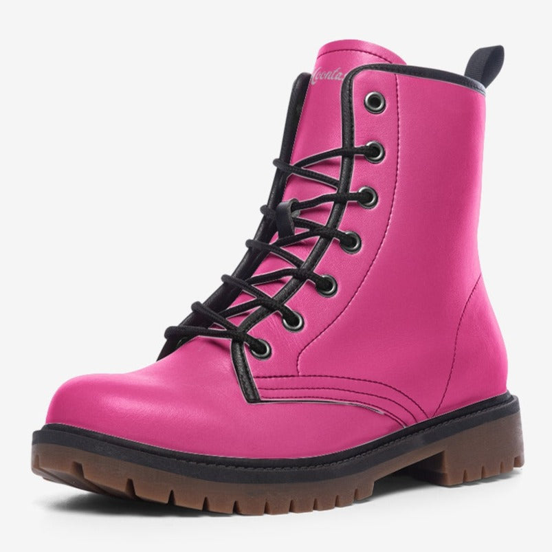 a pair of pink boots with black laces