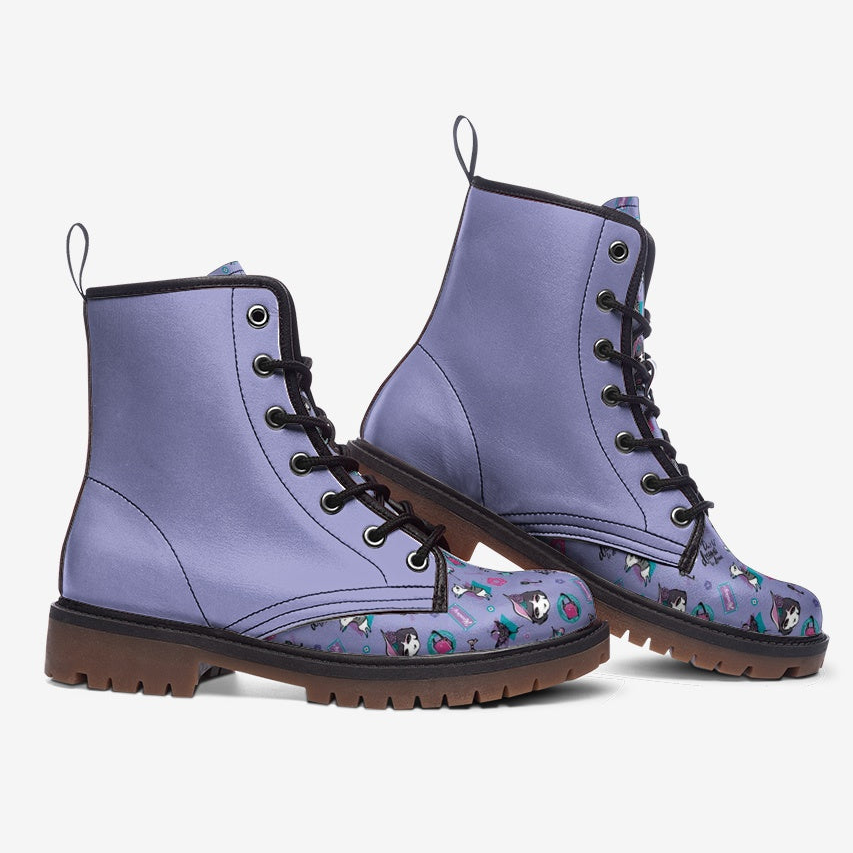 a pair of purple boots with stars on them