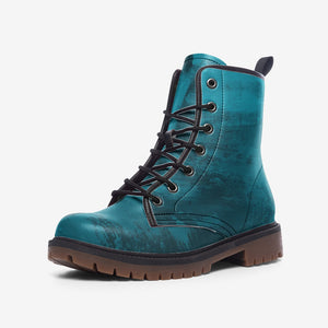 Mismatched Ocean Teal and Black Vegan Combat Boots| Witchy Goth Style, Pagan Dark Academia Faux Leather Ankle Boots| Gothic | Shoe Customs For Men, Women, Girls, Boys