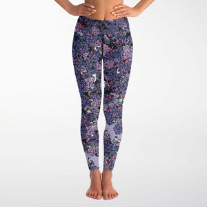 Owls Floral Yoga Leggings (Purple/for women)