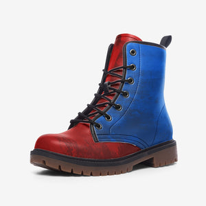 Mismatched Red and Blue Vegan Combat Boots| Charm Faux Leather Shoes| Wide Comfy| Hippy Boots| Customs Shoe For Womens For Men