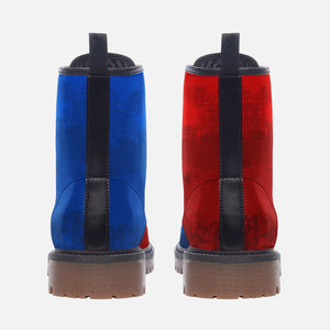 Mismatched Red and Blue Vegan Combat Boots| Charm Faux Leather Shoes| Wide Comfy| Hippy Boots| Customs Shoe For Womens For Men