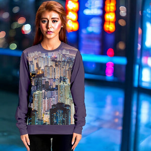 Hong Kong Night View Fashion Sweatshirt (Grey and Black)