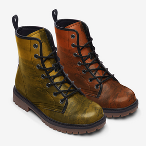 Golden Olive and Burnt Orange Combat Boots（For Women/Men)