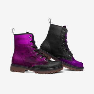 Mismatched Purple & Black Vegan Combat boots| Charm Faux Leather Shoes| Wtchy clubwear| hippie boho Bootie| Customs Boot For Womens For Men