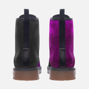 Mismatched Purple & Black Vegan Combat boots| Charm Faux Leather Shoes| Wtchy clubwear| hippie boho Bootie| Customs Boot For Womens For Men