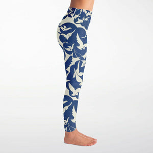 Pigeons Pattern Yoga Pants (Blue and Beige/for women)