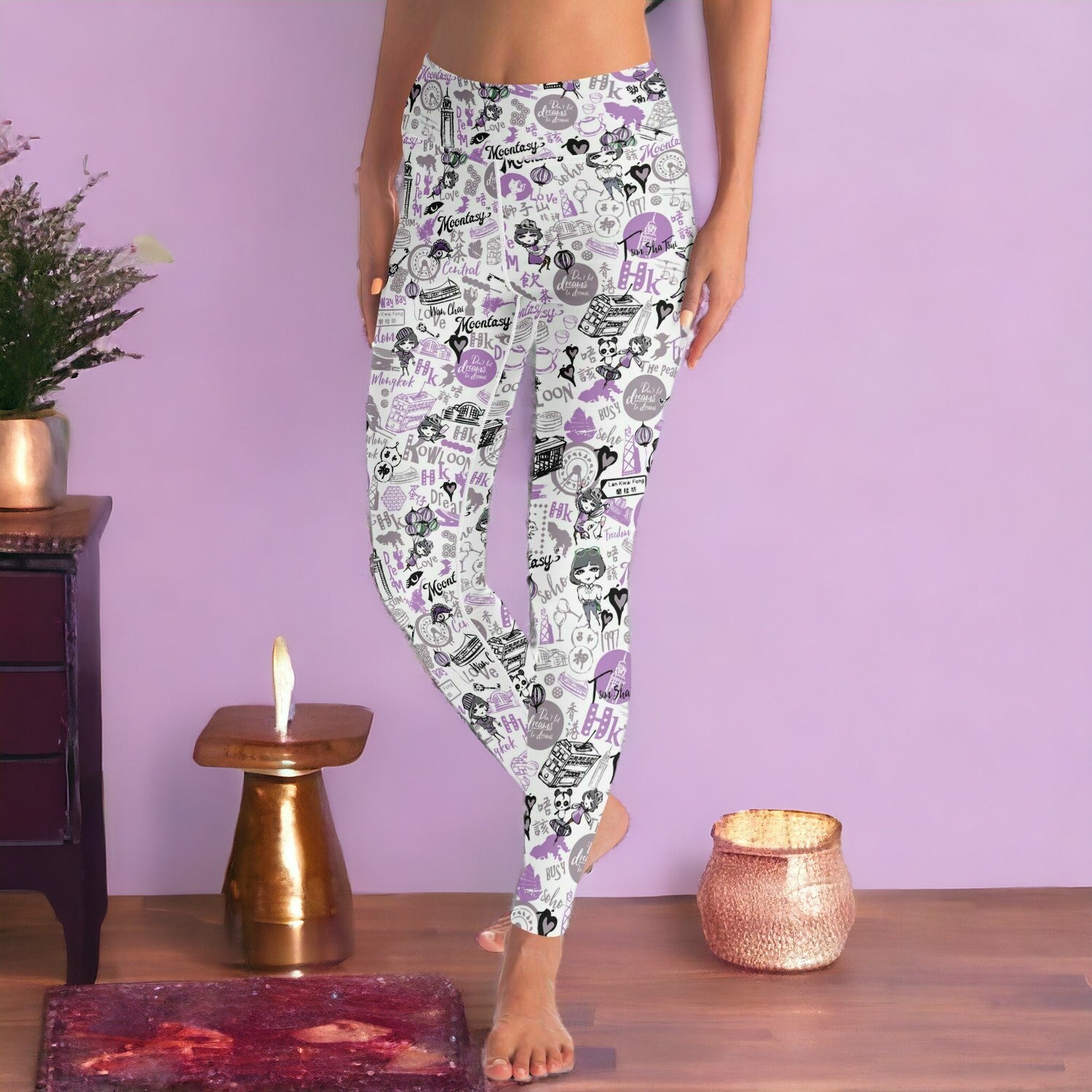 Hong Kong Pattern Yoga Pants (Lavender | Purple/ For women)