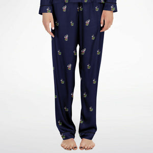 Rabbit Lantern Luxury Women's Satin Pajamas (Dark Blue)