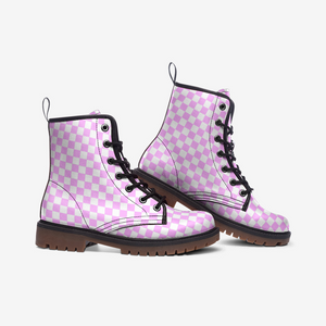 Pastel Pink Checkered Boots ( Combat Boots|For Girls|Women| Men)