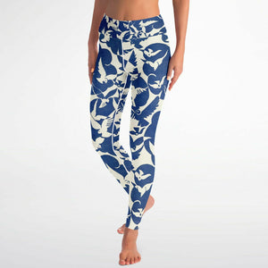 Pigeons Pattern Yoga Pants (Blue and Beige/for women)