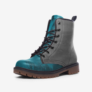 Mismatched Teal & Grey Vegan Combat boots| Charm Faux Leather Shoes| Wide Comfy| Hippy Boots| Customs Shoe For Womens For Men