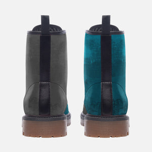 Mismatched Teal & Grey Vegan Combat boots| Charm Faux Leather Shoes| Wide Comfy| Hippy Boots| Customs Shoe For Womens For Men