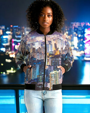 Hong Kong Night View Women's Bomber Jacket