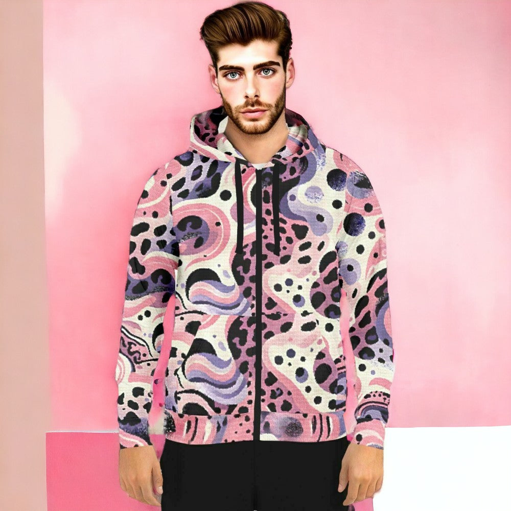 Abstract Pink Splash Zip-Up Hoodie (for men)