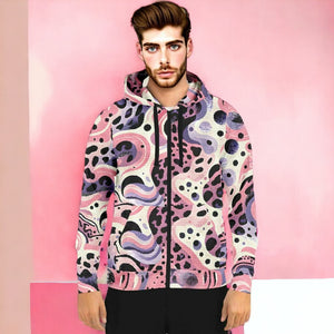 Abstract Pink Splash Zip-Up Hoodie (for men)