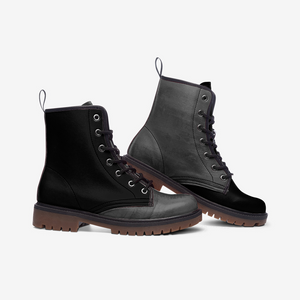 Mismatched Black and Grey Vegan Combat Boots| Charm Faux Leather Shoes| Wide Comfy| Hippy Boots| Customs Shoe For Womens For Men