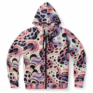 Abstract Pink Splash Zip-Up Hoodie (for women)