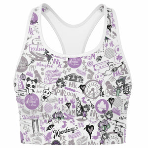 Hong Kong Pattern Mesh Padded Sports Bra (Lavender | Purple)